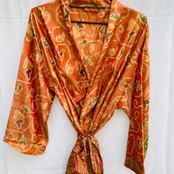 Orange Vintage Silk Saree Robe - Picture 2 of 3